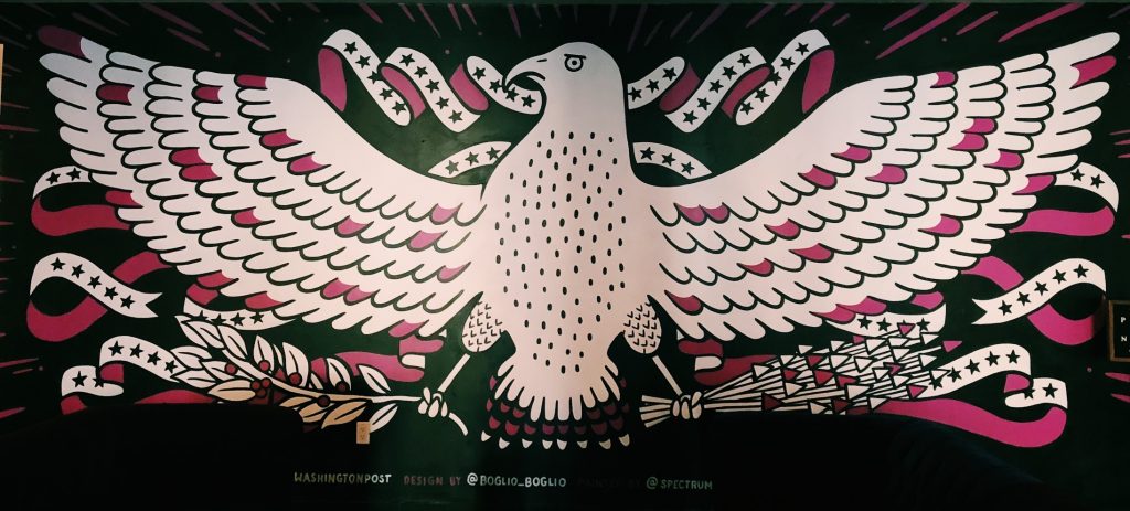 Mural of an eagle painted with pink feathers for elected females to Congress